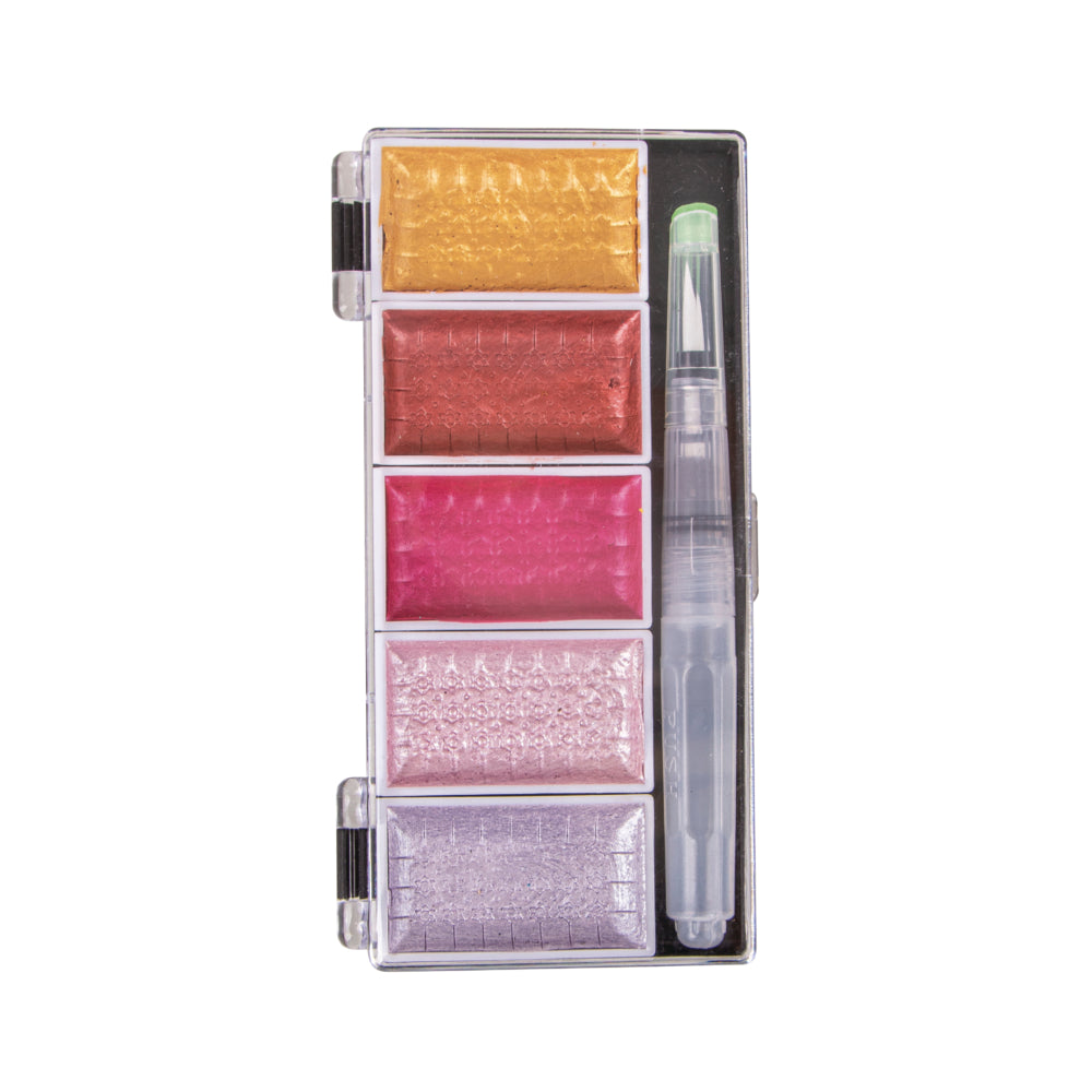 Wasserfarben metallic Rosatöne,5-Farben Palette, inkl. Wassertankpinsel Aquarell metallic