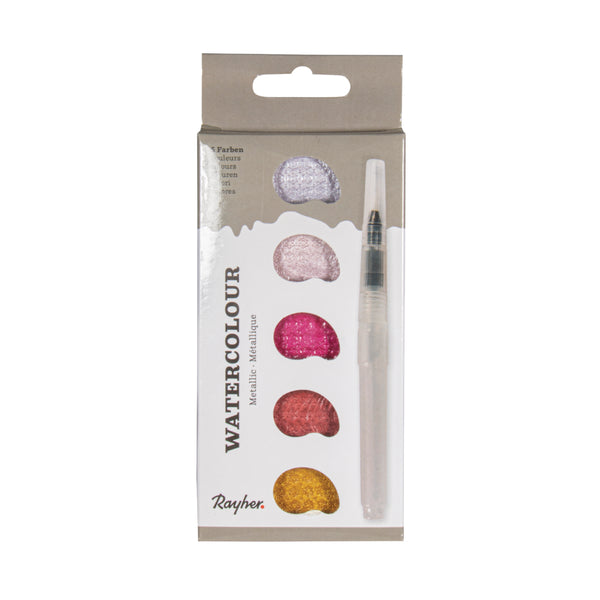 Wasserfarben metallic Rosatöne 5-Farben Palette inkl. Wassertankpinsel