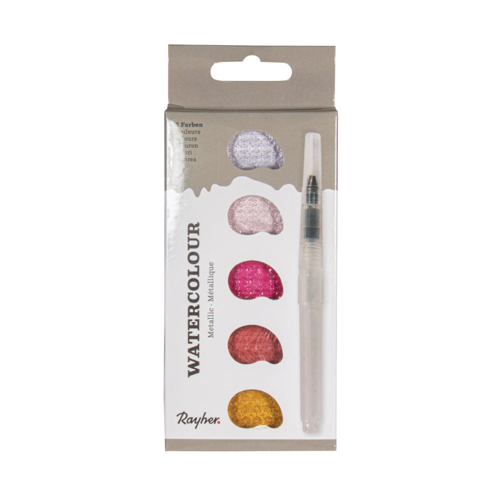 Wasserfarben metallic Rosatöne,5-Farben Palette, inkl. Wassertankpinsel Aquarell metallic