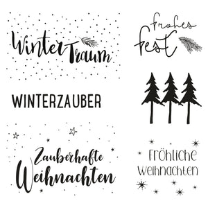 Silikonstempel Weihnachtsgrüße Winter Traum Texte Deutsch 6-teilig 10x10cm