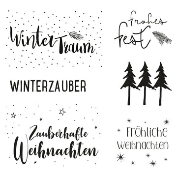 Silikonstempel Weihnachtsgrüße Winter Traum Texte Deutsch 6-teilig 10x10cm