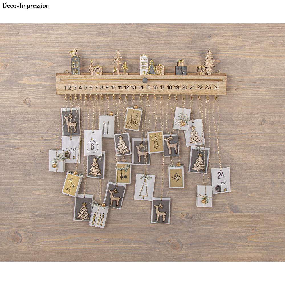 Holz Adventskalender 40x3,5x12cm, +2Wandaufhänger, Box 1Stück