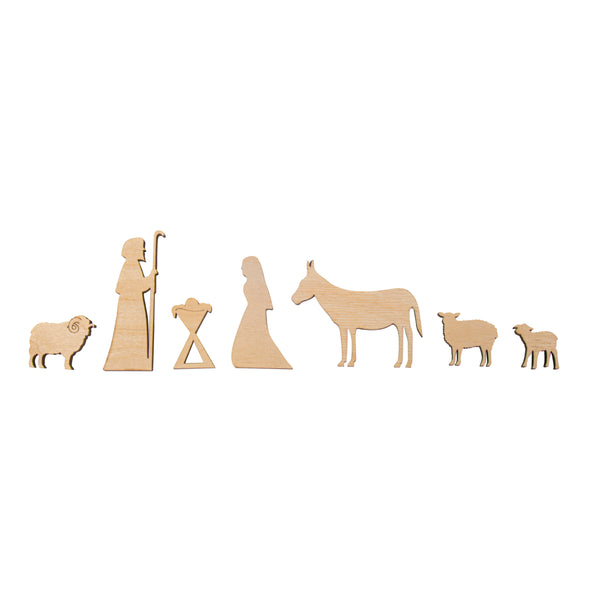 Holzfiguren Krippe Lasercut 7-teilig 3-8cm 6mm Stärke
