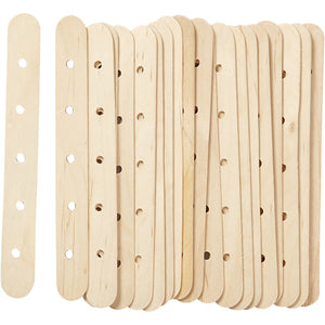Bastelhölzer mit Löchern, 15x1,8cm, Birke, 20 Stk/Pkg. Eislutscherstaberl Eisstäbe Bastelspatel