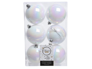 Christbaumkugeln Kunststoff weiß irisierend mit Aufhänger