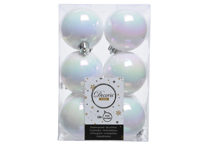 Christbaumkugeln Kunststoff weiß irisierend mit Aufhänger