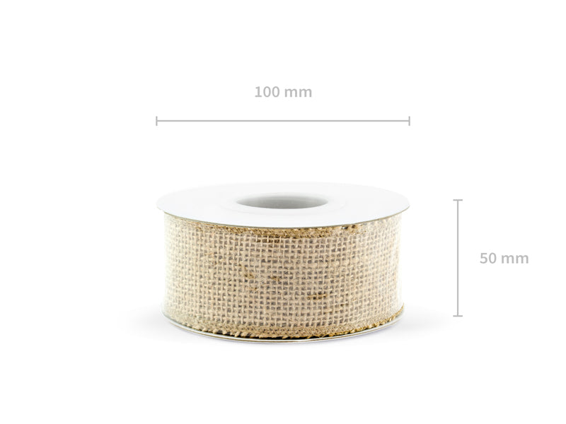 Juteband genähter Rand 50mm , 5m/Rolle natur