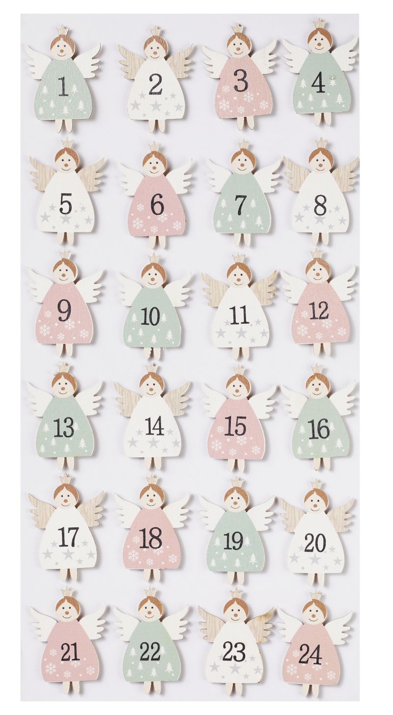 Adventskalender Zahlensatz Engel Pastell 1-24 5x3cm