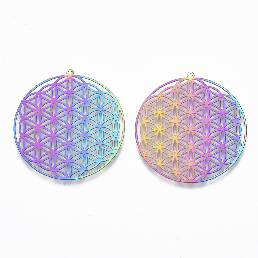 Anhänger Blume des Lebens multicolor, Edelstahl 201, 37mm, pro Stück