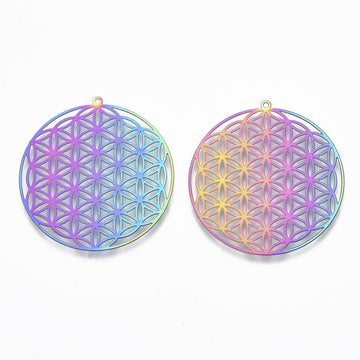 Anhänger Blume des Lebens multicolor Edelstahl 201 37mm 1 Stück