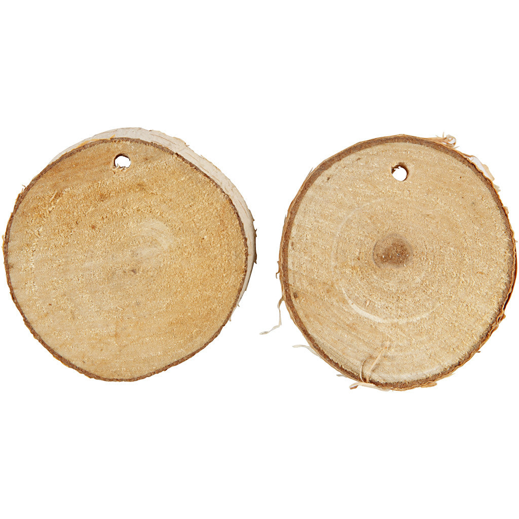 Holzscheiben mit Loch, 35–45 mm, 4 mm Lochbohrung, 7 mm dick, 500 g/Pkg.