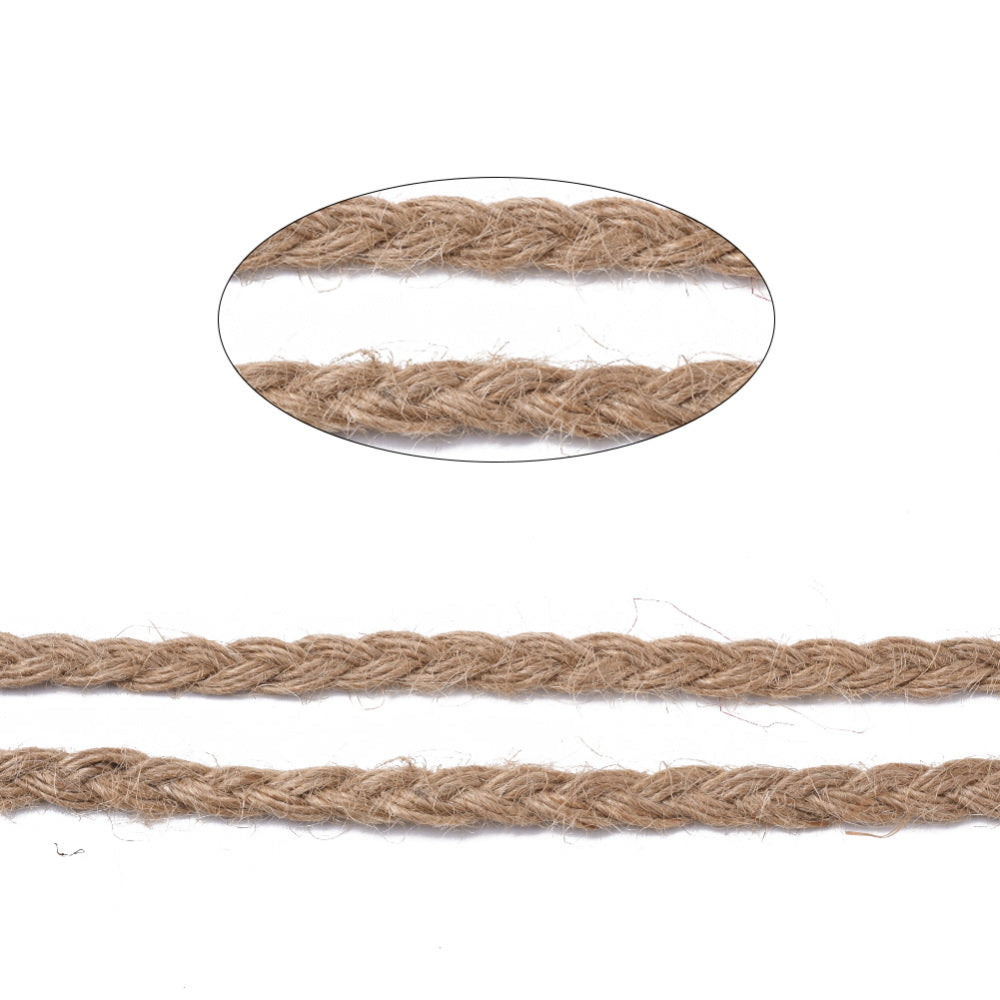 Hanfschnur geflochten 6-8mm breit, Juteschnur Burlap, pro Laufmeter