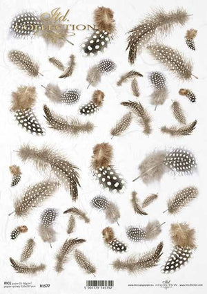 Reispapier A4 Federn gepunktet, Decoupagepapier Reispapier 25-30g/m2 pro Stück