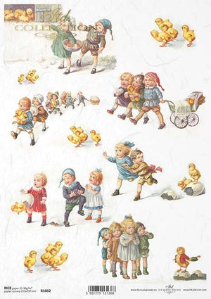 Reispapier A4 Nostalgiekinder Ostern, Decoupagepapier Reispapier 25-30g/m2 pro Stück
