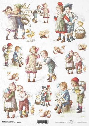 Reispapier Decoupage A4 Nostalgiekinder Pärchen Ostern 25-30g/m2 1 Bogen