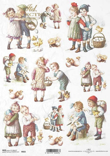Reispapier Decoupage A4 Nostalgiekinder Pärchen Ostern 25-30g/m2 1 Bogen