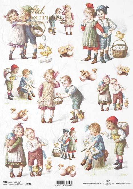 Reispapier Decoupage A4 Nostalgiekinder Pärchen Ostern 25-30g/m2 1 Bogen