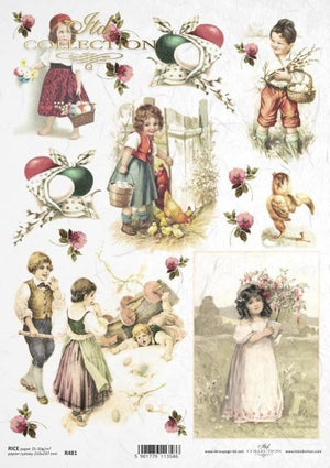 Reispapier A4 Nostalgiekinder ostern , Decoupagepapier Reispapier 25-30g/m2 pro Stück