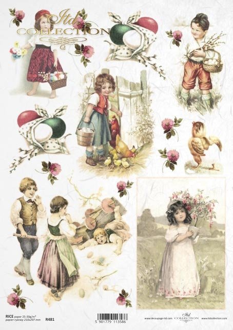 Reispapier A4 Nostalgiekinder ostern , Decoupagepapier Reispapier 25-30g/m2 pro Stück