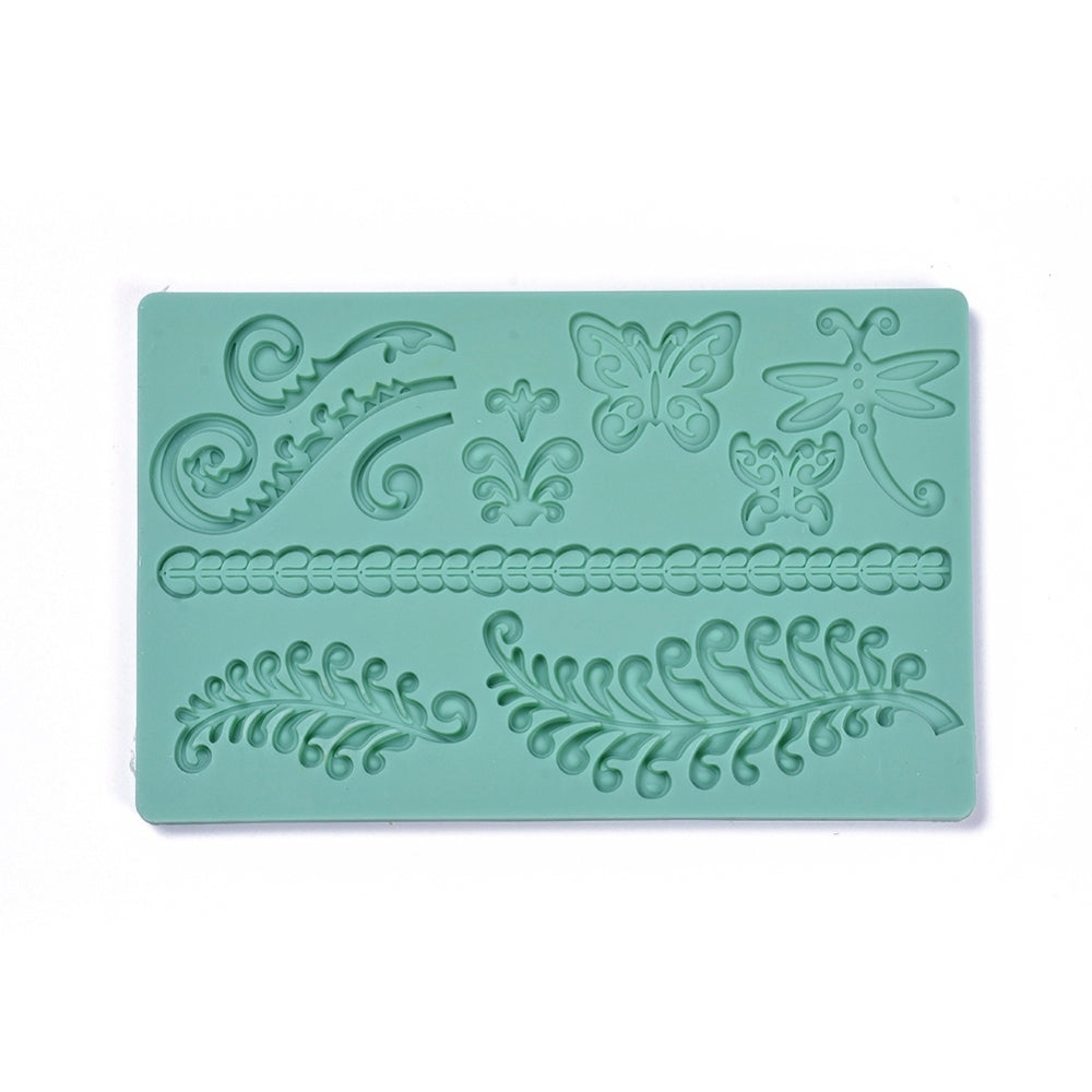 Silikonform-Set Farn-Schmetterlinge-Schnörkel, 12x19cm