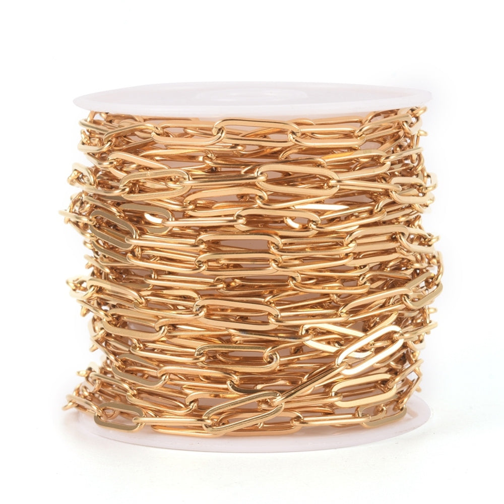 Edelstahlkette 304 goldfärbig 12x4x1mm, lange große Glieder, pro m