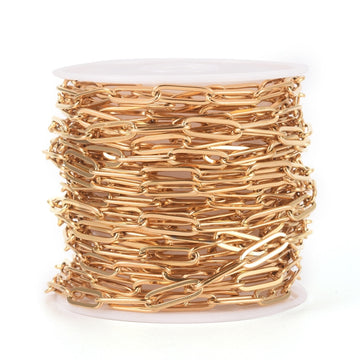 Edelstahlkette 304 goldfärbig Paperclip-Kette gelötete längliche Gliederkette 12x4x1mm pro Meter