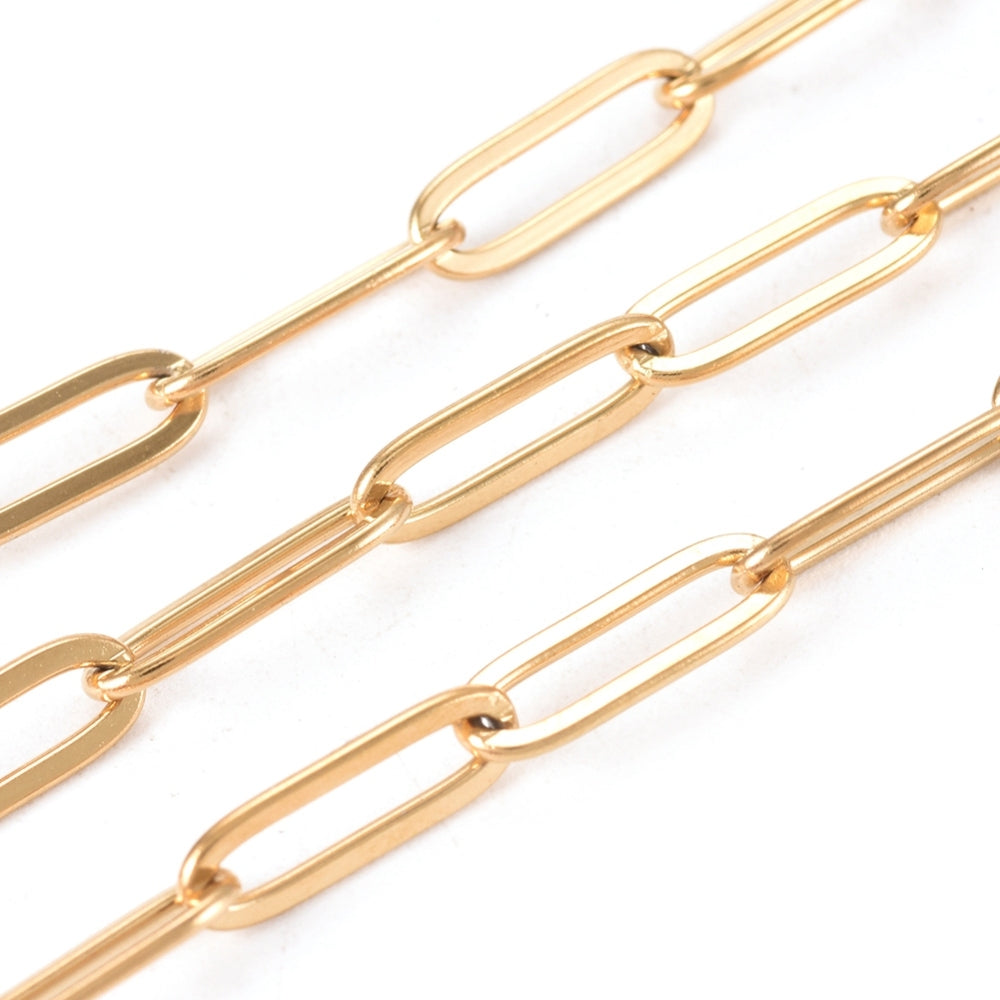 Edelstahlkette 304 goldfärbig 12x4x1mm, lange große Glieder, pro m