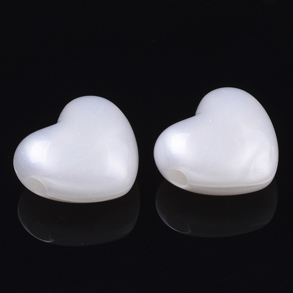 Acryl-Perlherzen quer gebohrt 15x9mm perlmutt Herzperlen Loch: 3mm 40 Stück