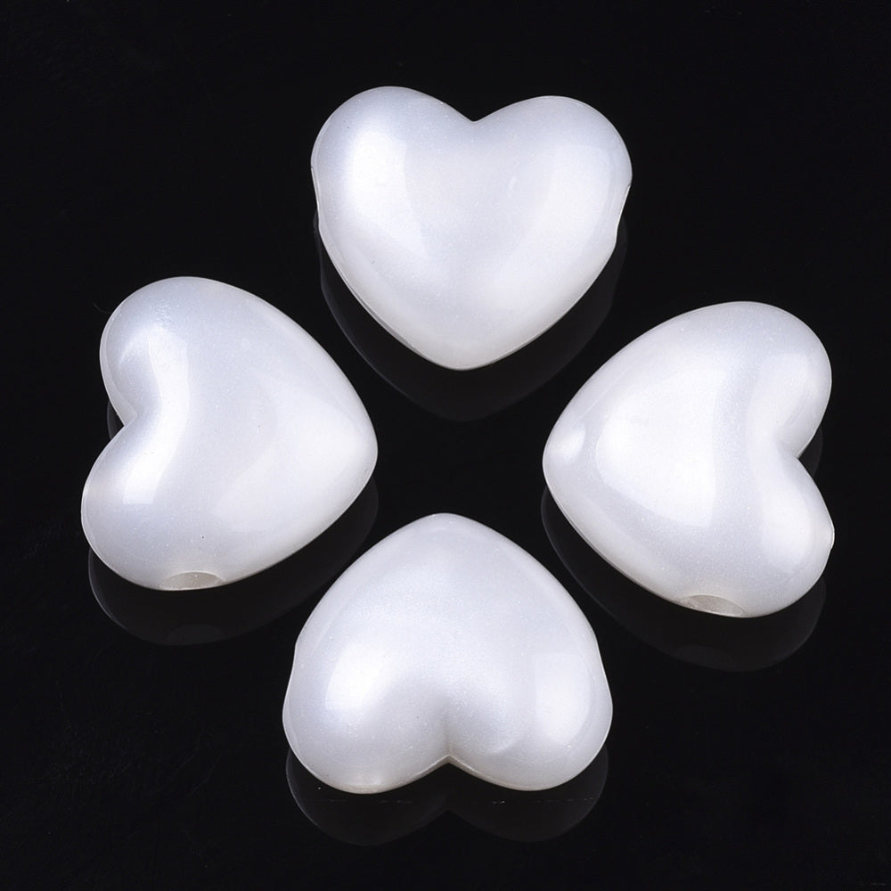 Acryl-Perlherzen quer gebohrt 15x9mm perlmutt Herzperlen Loch: 3mm 40 Stück