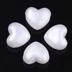 Acryl-Perlherzen quer gebohrt 15x9mm perlmutt Herzperlen Loch: 3mm 40 Stück