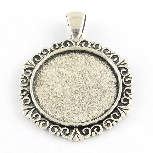 Anhänger Schmuckkessel rund mit Schnörkelrand 43x43x3mm Innen: 25mm 2 Stück