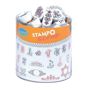 Aladine Stampo Scrap Stempel-Set mit Stempelkissen Arabesques Buchstaben 48 Stempel 1 Kissen