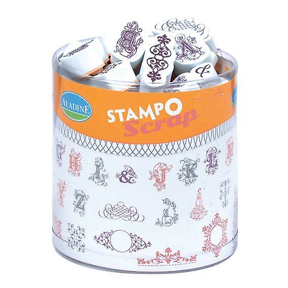 Aladine Stampo Scrap Stempel-Set mit Stempelkissen Arabesques Buchstaben 48 Stempel 1 Kissen