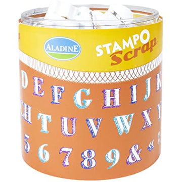 Aladine Stampo Scrap Stempel-Set mit 1xStempelkissen Alphabet Crayonné 54x Stempel