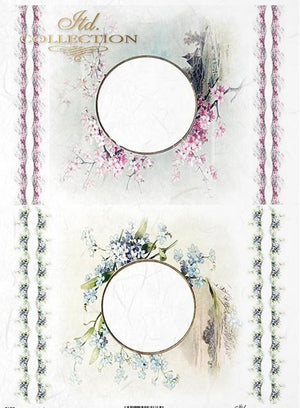 Reispapier A4 Blumenrahmen, Decoupagepapier Reispapier 25-30g/m2