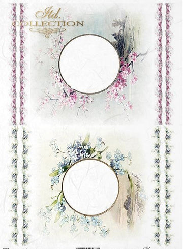Reispapier A4  Blumenrahmen, Decoupagepapier Rice Paper 25-30g/m2