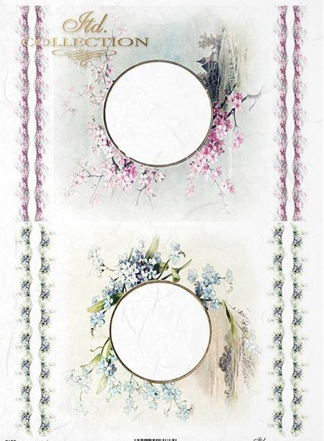 Reispapier A4  Blumenrahmen, Decoupagepapier Rice Paper 25-30g/m2