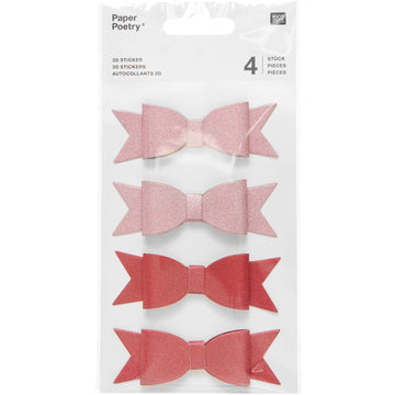 3D Sticker Schleifen Glitter FSC MIX rosa rot 8x2,5cm 4 Stück