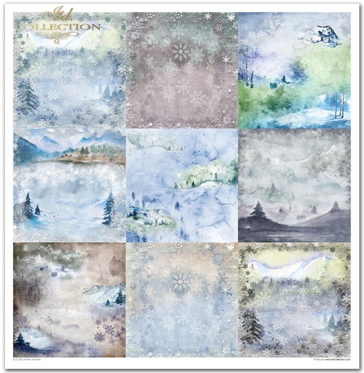 Scrapbooking-Papier-Set Wintertiere, 10 Stück/Packung, 30 x 30 cm, 200 g