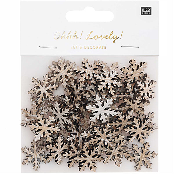 Deko-Streu Schneeflocke natur Holz 48 Stk. 20x23 mm