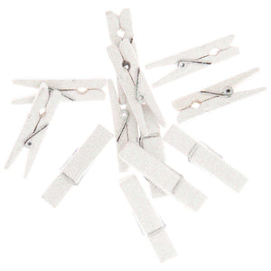 Clips Glitzer weiß Holz 12 Stk. 7x35 mm