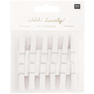 Clips Glitzer weiß Holz 12 Stk. 7x35 mm