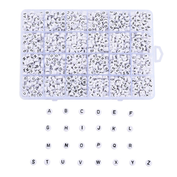 Acryl Buchstabenperlen A-Z weiß 7×4 mm 1488 Perlen in Sortierbox