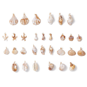 Acrylanhänger-Set Muschel & Seestern - maritime Schmuckanhänger in 10 Designs mit Edelstahlösen 5mm Loch 30-teilig