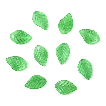 Acrylanhänger Blatt transparent limettengrün 13,5x8,5mm 95 Stück