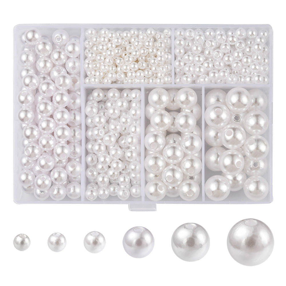 Acrylperlen-Set weiß verschiedene Größen 4-12mm 761 Stück