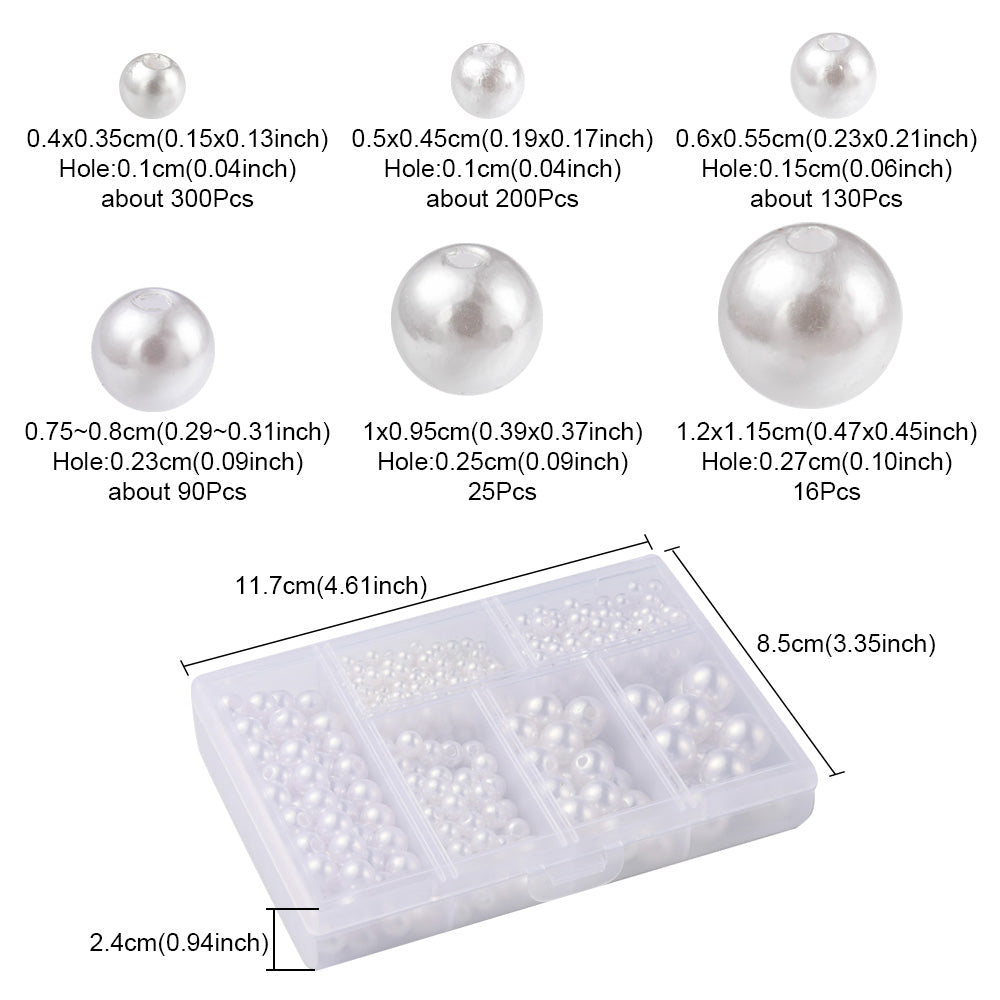 Acrylperlen-Set weiß verschiedene Größen 4-12mm 761 Stück