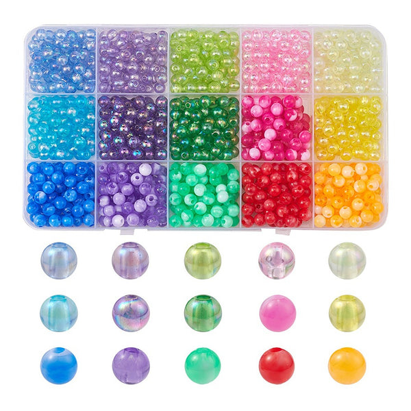 Acrylperlen-Set rund 6mm 15 Farben gemischt 870 Stück