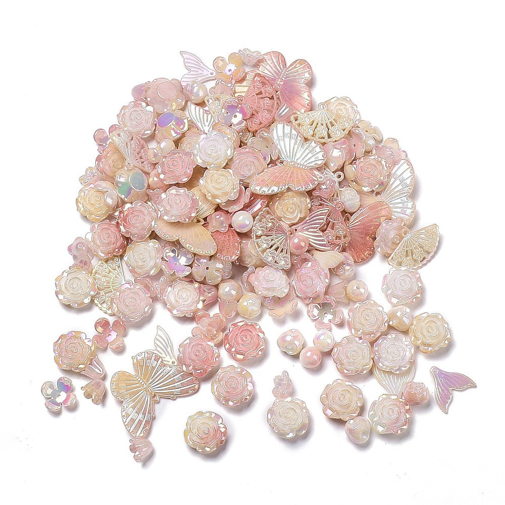 Acrylperlen Set Blumen Schmetterlinge und Fantasie pastell 30g