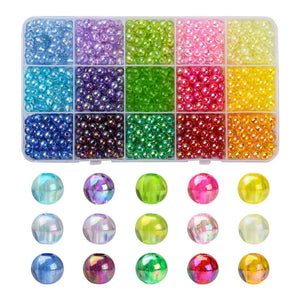 Acrylperlen transparent Mix Set 15 Farben 6x5mm 1200 Stück